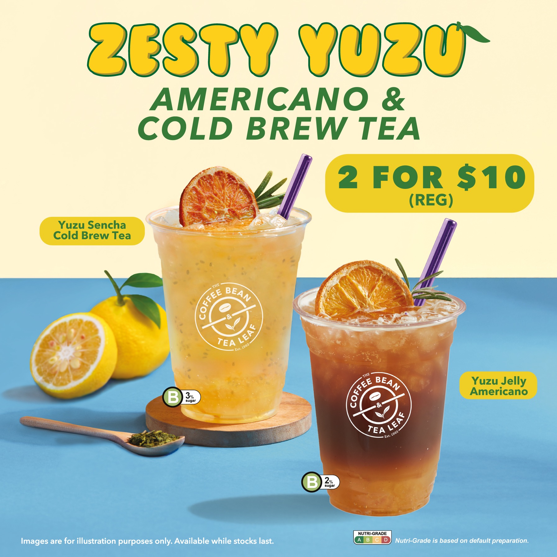 Zesty goodness awaits! Enjoy #CoffeeBeanSG’s Yuzu Americano or Cold Brew Tea at 2 for $10